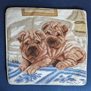 Handcrafted Sharpee Puppies Needlepoint Pillow Cover